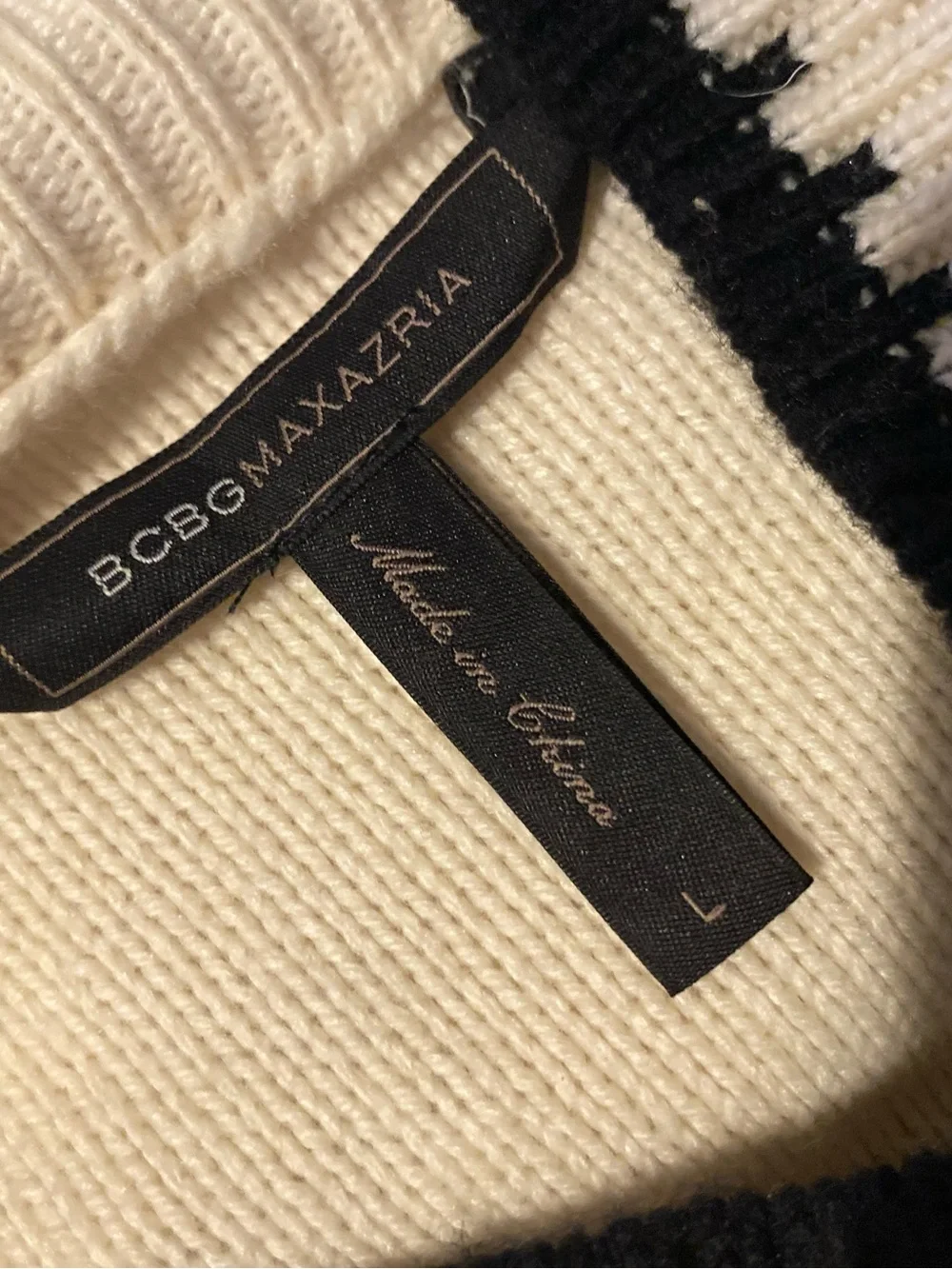BCBGMaxAzria Cream Pom-Pom Knit Sweater with Black Trim - Picture 5 of 6